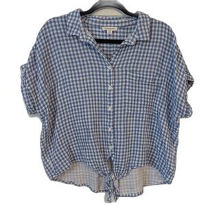 Beachlunchlounge Blue White Gingham Tie Front Shirt XL Cotton